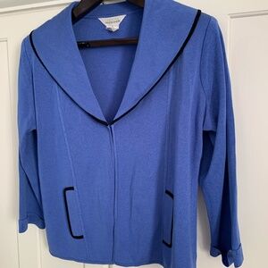 Exclusively Misook Sweater Cardigan in Perwinkle Blue w/Black Accent Trim